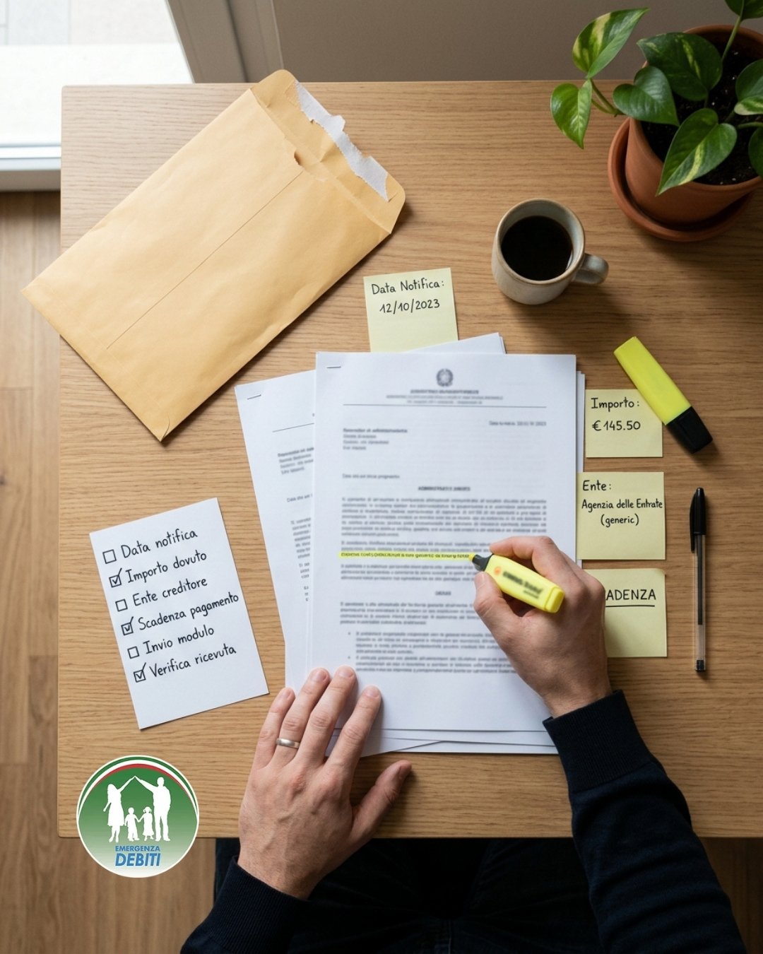 Controllo di date, importi ed ente creditore su documenti di riscossione per valutare ricorso o autotutela.